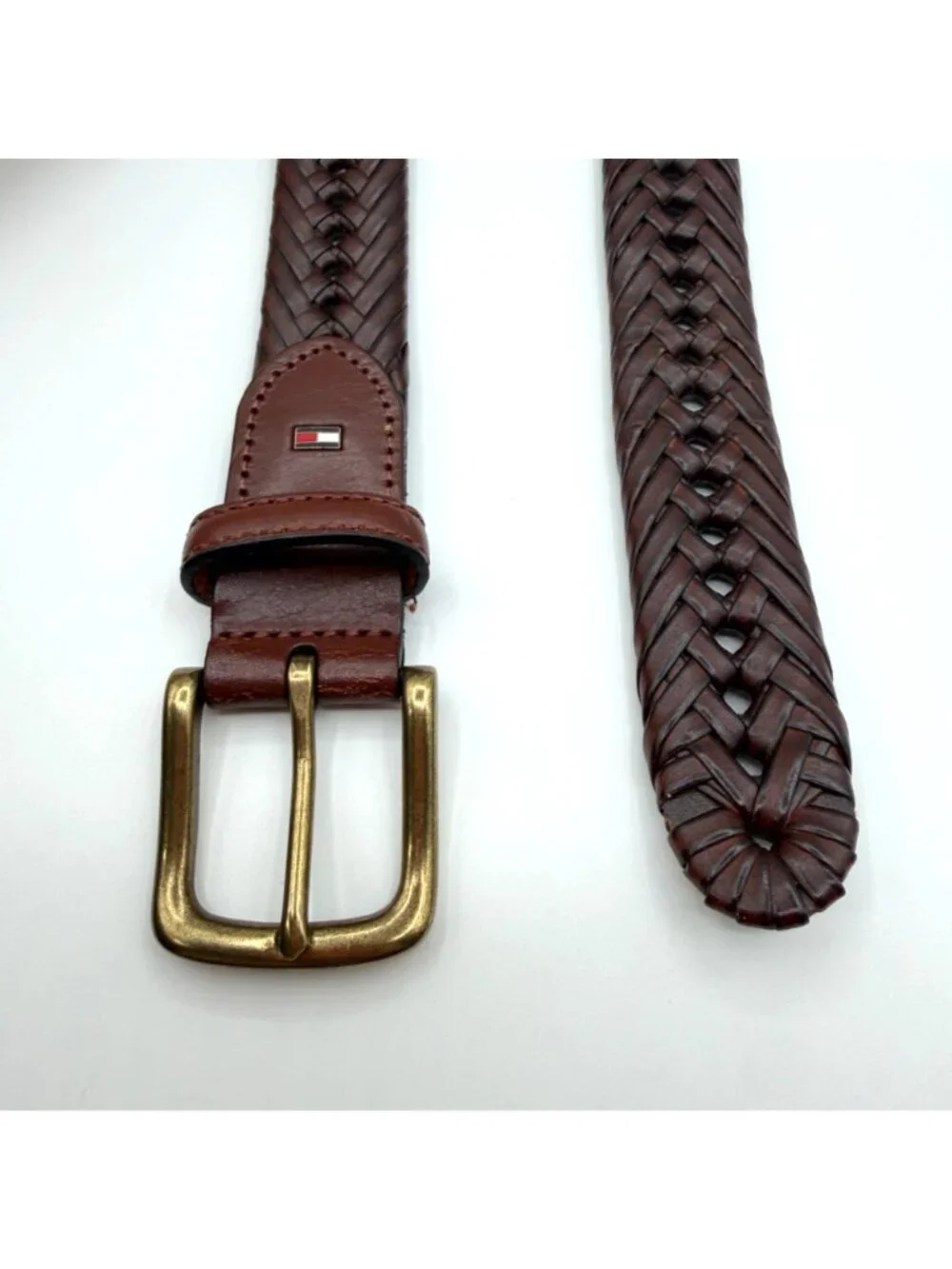 Tommy Hilfiger Dark Brown Preppy Braided Synthetic Leather Belt Size 44